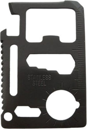 Survival Multi-purpose Tool Keychain Card Black in Leather Sheath