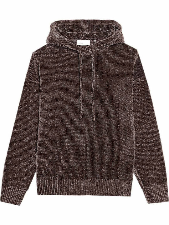 Women's Long Sleeve Sweater with Hood Brown