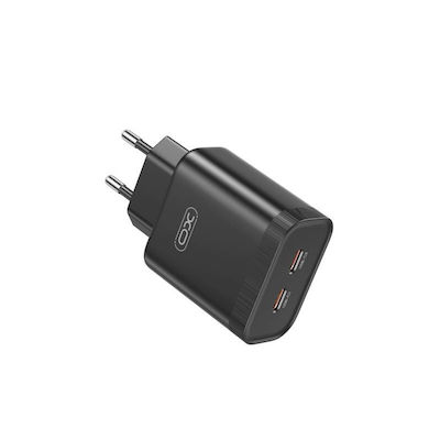 XO Ladegerät ohne Kabel mit 2 USB-C Anschlüsse 35W Stromlieferung Schwarzs (L105)