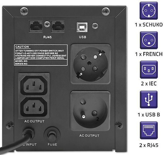 Qoltec 53771 UPS Line-Interactive 2000VA 1200W με 2 IEC Πρίζες