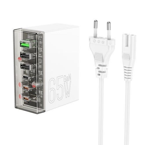 Hoco Charging Stand with 3 USB-A Ports and 3 USB-C Ports 65W Power Delivery / Quick Charge 3.0 in White color (N36)