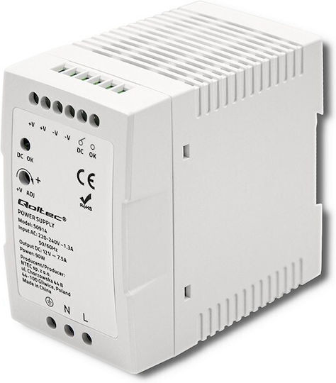 Qoltec Τροφοδοτικό Ράγας με Έξοδο 12V και Ισχύ 90W 7.5A