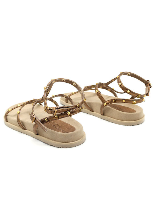 Komis & Komis Damen Flache Sandalen in Gold Farbe