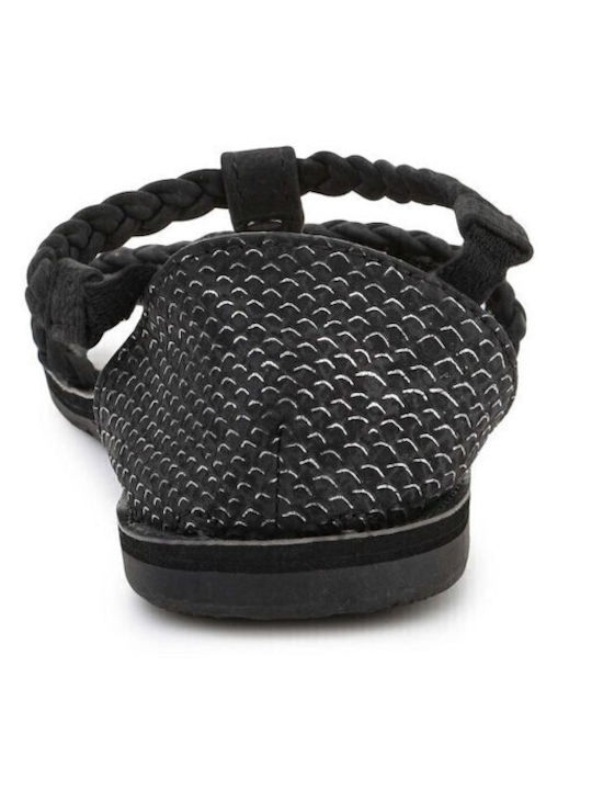 Leder Flache Sandalen für Damen mit Riemen in Schwarz Farbe