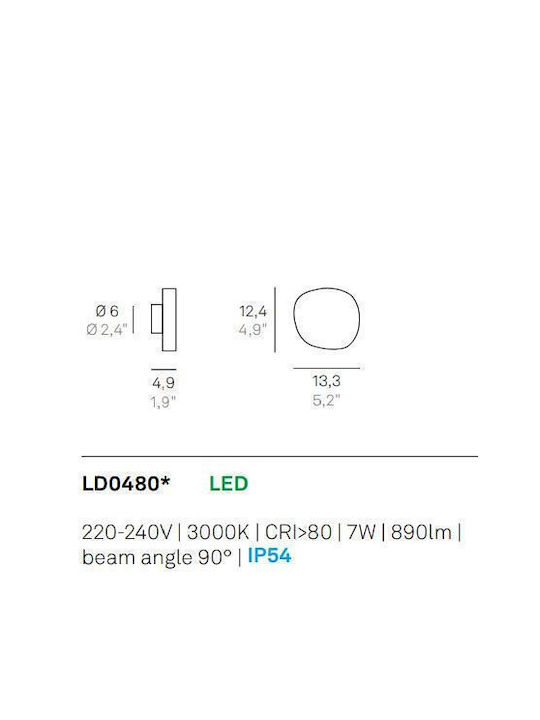 Zafferano Επιτοίχιο Εξωτερικό Φωτιστικό LED IP54 7W με Θερμό Λευκό Φως 12.4x13.3x4.9εκ.