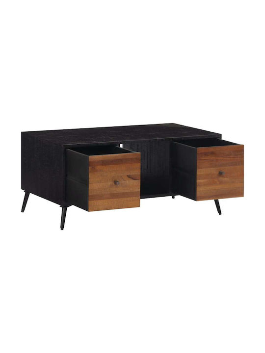vidaXL Rechteckiges Zentral Kaffeetisch aus Massivholz mit Schubladen Schwarz M90xB50xH41cm
