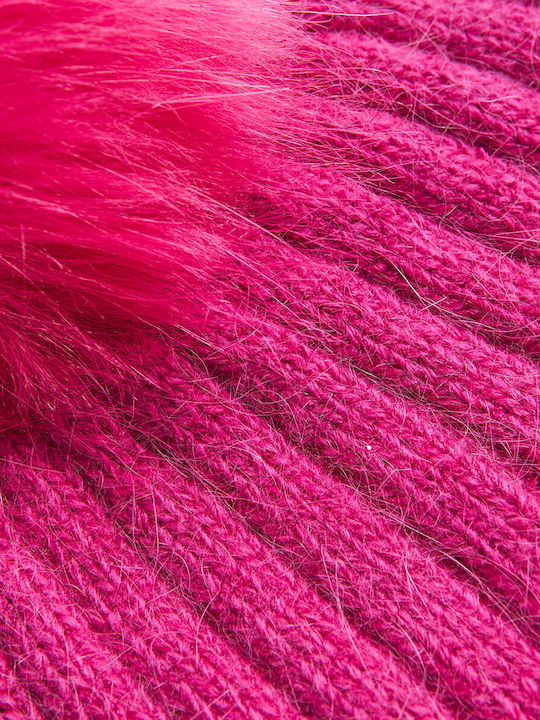 Verde Pom Pom Beanie Beanie Knitted in Fuchsia color