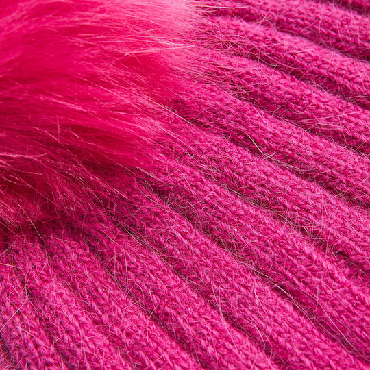 Pom Pom Beanie Γυναικείος Σκούφος Πλεκτός σε Φούξια χρώμα