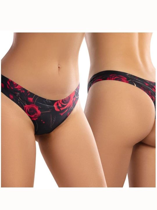 MeMeMe Rose Red Damen Zeichenfolge Nahtlos BLACK-RED