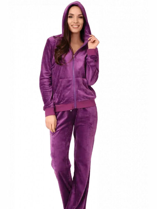 Tres Chic Damen-Sweatpants Jogger Μωβ Samt