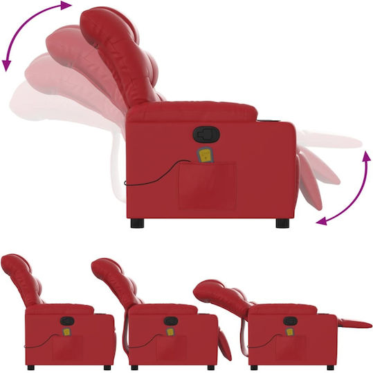 Πολυθρόνα Relax Massage με Υποπόδιο από Δερματίνη Κόκκινη 75.5x93x99.5cm