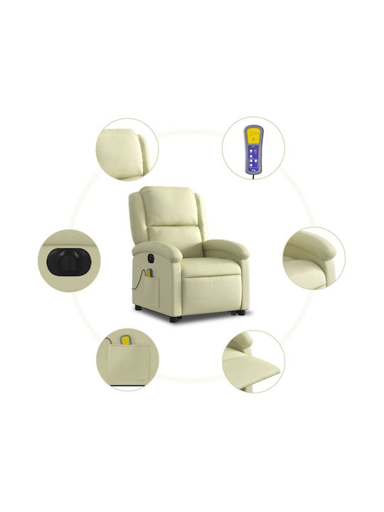Relax Armchair Massage with Footstool from Genuine Leather Cream 71x86.5x99.5cm
