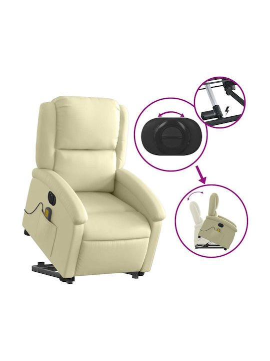Relax Armchair Massage with Footstool from Genuine Leather Cream 71x86.5x99.5cm