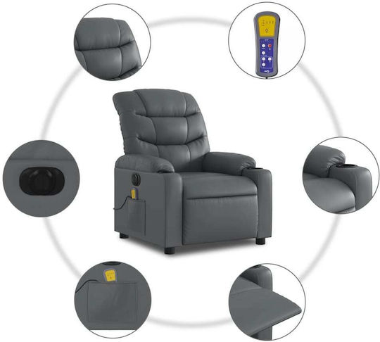 Fotoliu Relax Masaj cu Puf din Piele Ecologică Gri 75.5x93x99.5cm