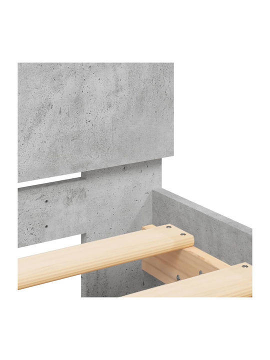 Легло Двойно Дървено Grey Concrete с Ламели за Матрак 140x200см