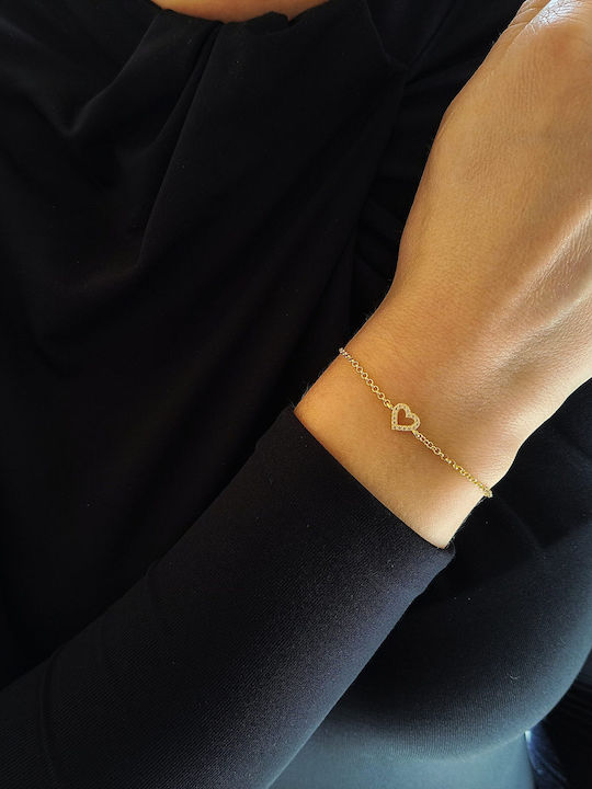 Kosmima Michalis Bracelet Chain with design Heart made of Silver Gold Plated with Zircon