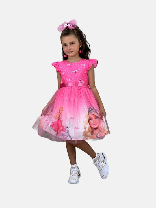 Kids Dress Tulle Short Sleeve Pink