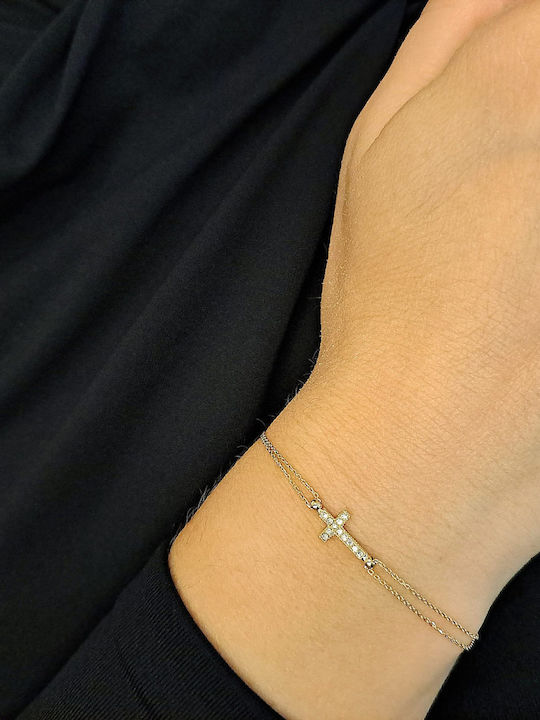 Kosmima Michalis Damen Armband Kette mit Design Kreuz aus Gold 14K mit Zirkon