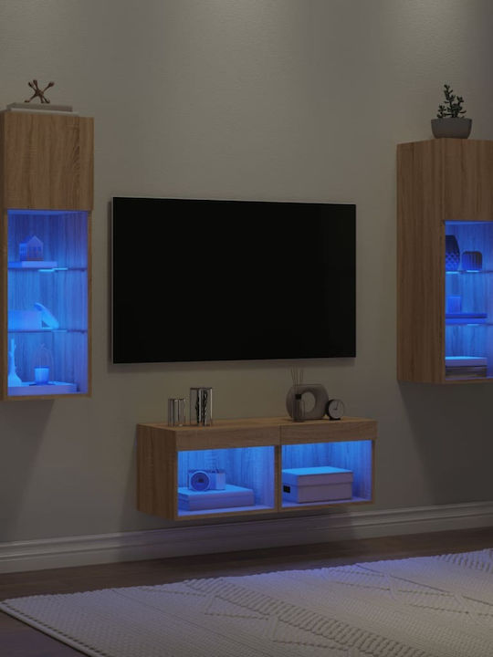 Living Room TV Unit with Lighting Oaks L80xW30cm