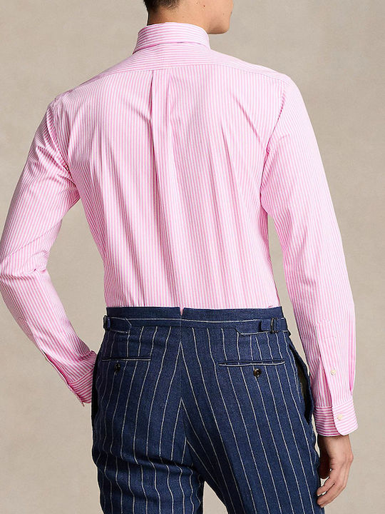 Long-sleeved Cotton Shirt Striped Pink