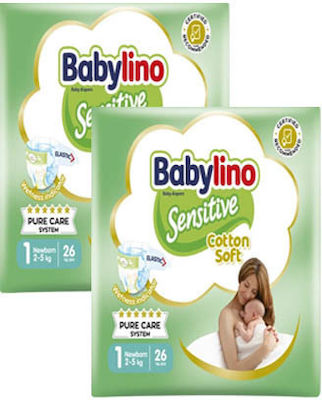 Babylino Sensitive Chamomile 1+1 Πάνες με Αυτοκόλλητο No. 1 για 2-5kg 52τμχ