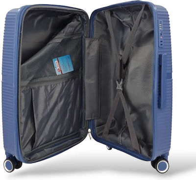 RCM Medium Travel Suitcase Hard Blue with 4 Wheels Height 65cm