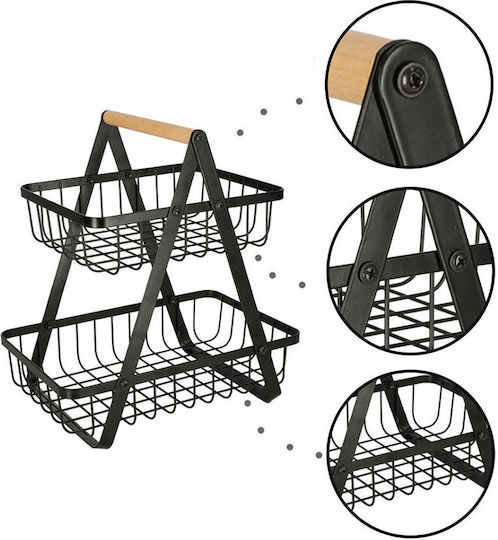 Fruitieră Metalic 2 nivele Negru 29.5x27x17.5buc