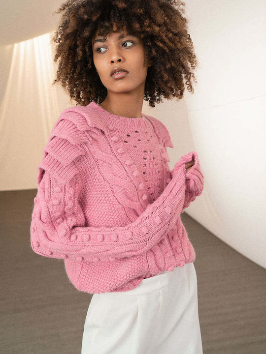 Tailor Made Knitwear Γυναικείο Μακρυμάνικο Πουλόβερ Μάλλινο Pink