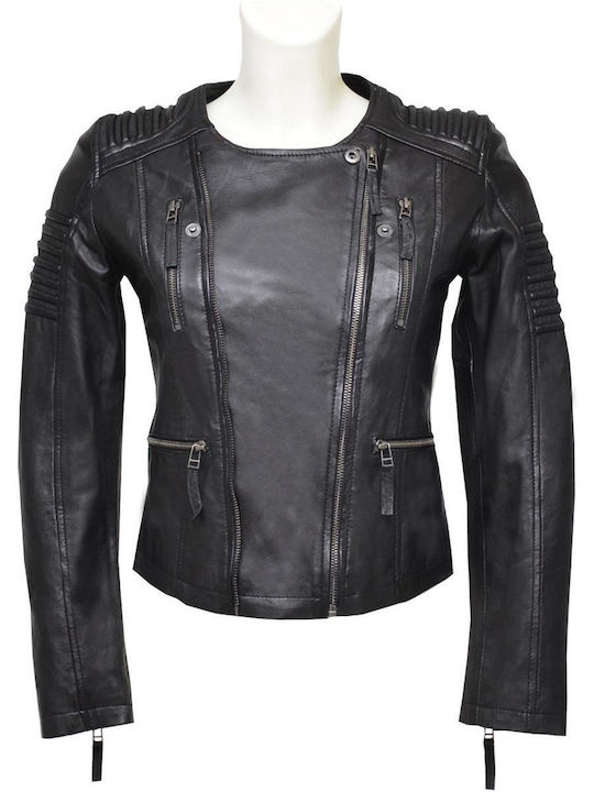 Dermatina 100 Women's Short Lifestyle Leather Jacket for Winter Black (BLACK)