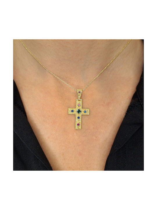 Kosmima Michalis Women's Byzantine Cross from Gold Plated Silver with Chain