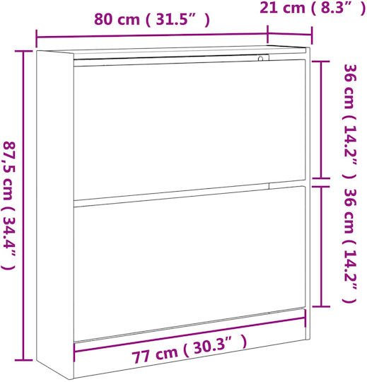 Holz Schuhschrank 80x21x87.5cm