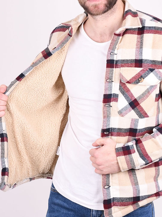 Long Sleeve Overshirt in Regular Fit Checked Burgundy