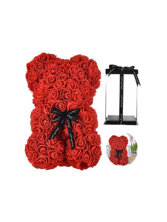 Bear of Artificial Roses Red 25cm in Box Vivva