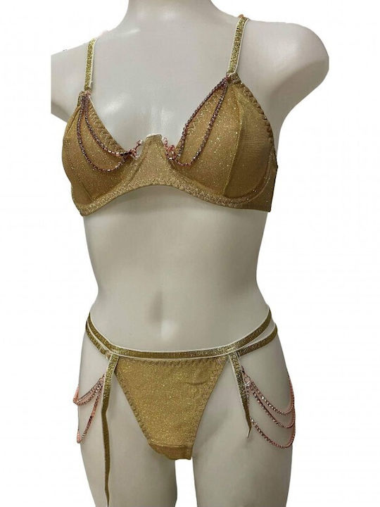 Modern Ocean Set de Lenjerie cu Șir de caractere Gold Color