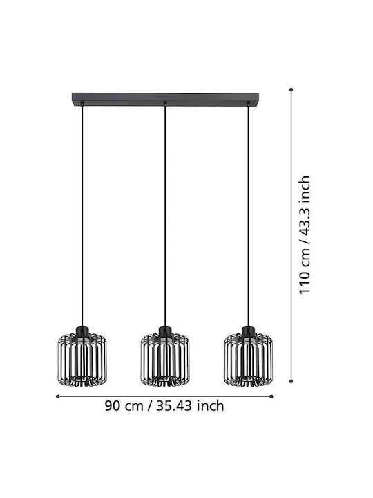 Eglo Κρεμαστό Φωτιστικό Μαύρο LED Ράγα 90x20x110εκ.