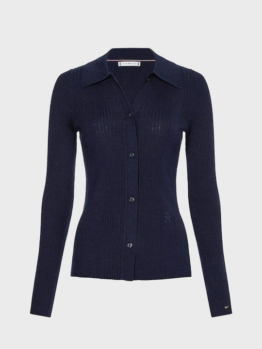 Tommy Hilfiger Winter Women's Cotton Blouse Long Sleeve Navy Blue