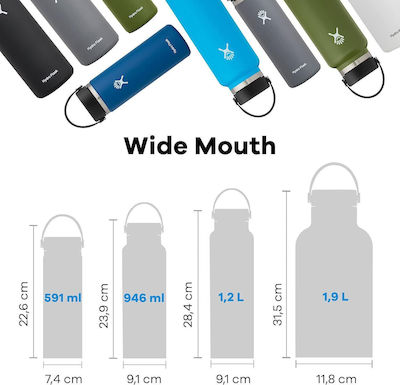 Hydro Flask Hydro Flask Wide Mouth Μπουκάλι Θερμός Ανοξείδωτο BPA Free Μαύρο 600ml