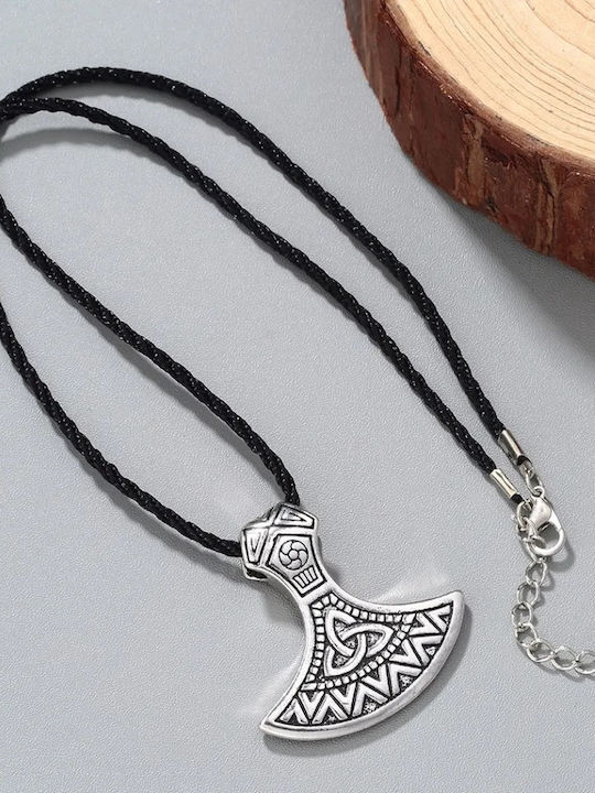 Κολιέ Τσεκούρι Σχέδιο Triquetra Ασημένια Απόχρωση Μαύρο Λουράκι Necklace Ax Symbol Triqueta Silver Shade Black Rope Molfs Κολιέ Τσεκούρι Σχέδιο Triquetra Ασημένια Απόχρωση Μαύρο Λουράκι Necklace Ax Symbol Triqueta Silver Shade Black Rope Molfs