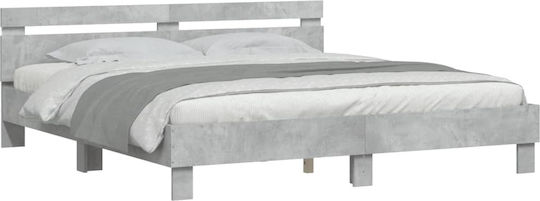 Bed King Size Wooden Grey Concrete with Slats for Mattress 180x200cm