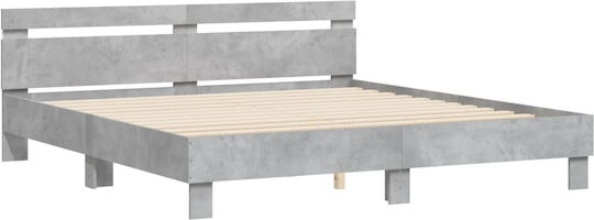 Bed King Size Wooden Grey Concrete with Slats for Mattress 180x200cm