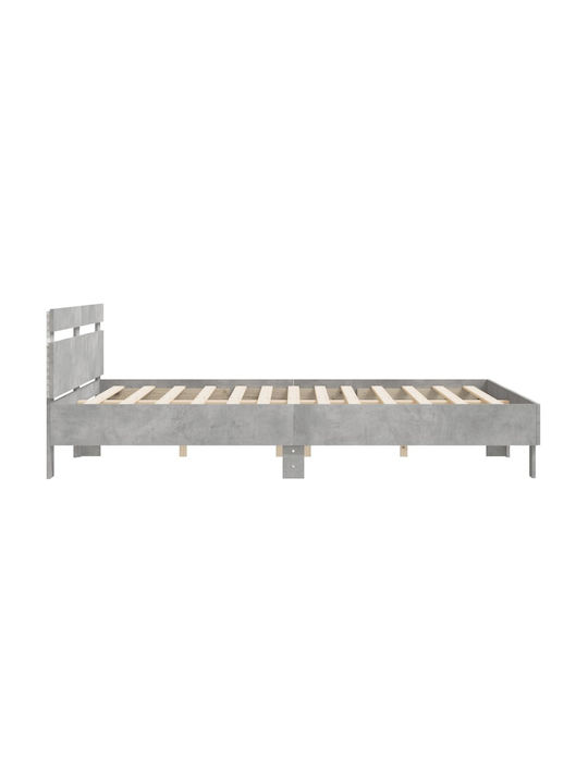 Pat King Size Grey Concrete cu Lamele pentru Saltea 180x200cm