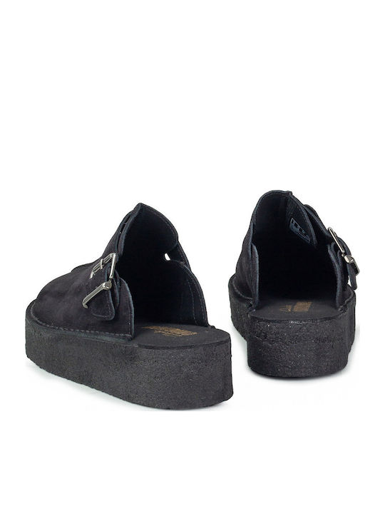 TrekWedge Flat Suede Mules σε Μαύρο Χρώμα