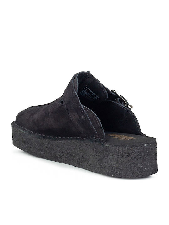 TrekWedge Flat Suede Mules σε Μαύρο Χρώμα