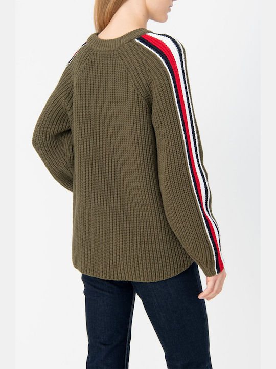 Tommy Hilfiger Damen Langarm Pullover Gestreift Grün