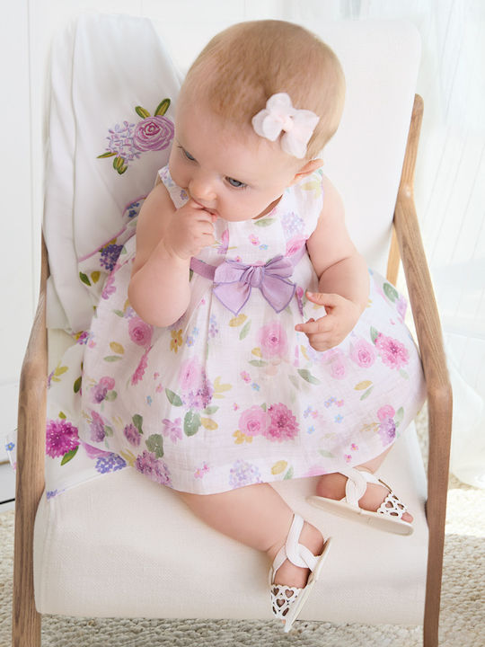 Children's Dress Sleeveless Linen Floral ecru
