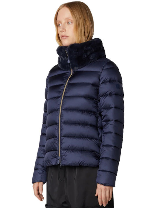 Save The Duck Women's Short Puffer Jacket for Winter Blue Black