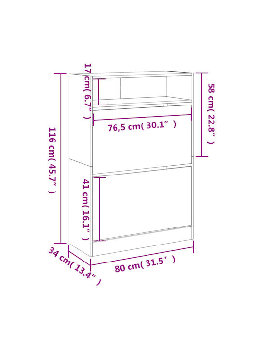 Holz Schuhschrank 80x34x116cm