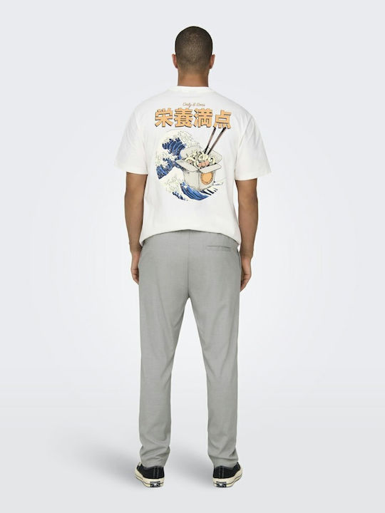 Trousers Elastic in Tapered Line Light Grey Melange