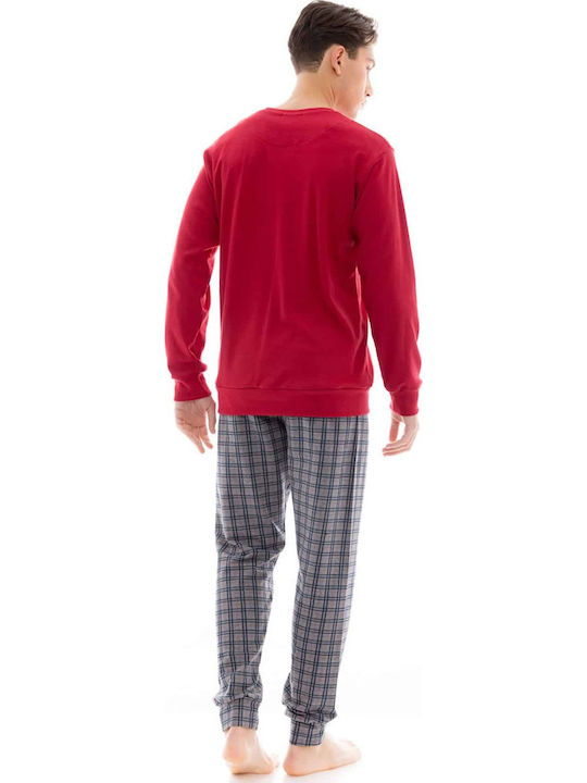 Ulisse Χειμερινή Ανδρική Πιτζάμα Βαμβακερή Grey, Red