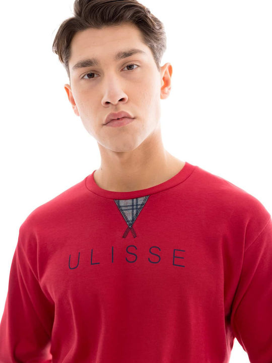 Ulisse Χειμερινή Ανδρική Πιτζάμα Βαμβακερή Grey, Red